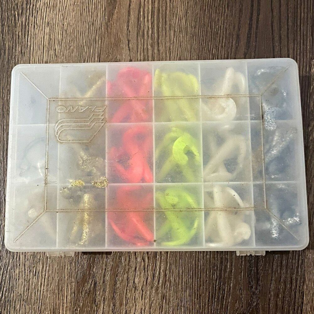 Soft Plastic Grubs/Lures Mixed Lot w/ Hooks & Tackle Box Organizer Freshwater